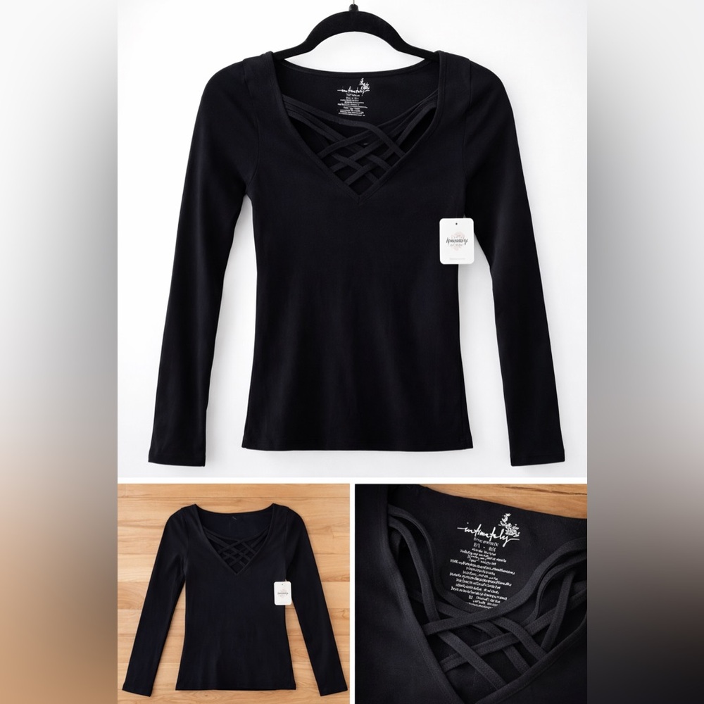 ✨ Intimately Free People Black Crisscross Long Sleeve Top ✨